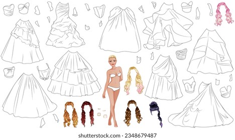 Hundred colour paper dolls cutout clothes royalty