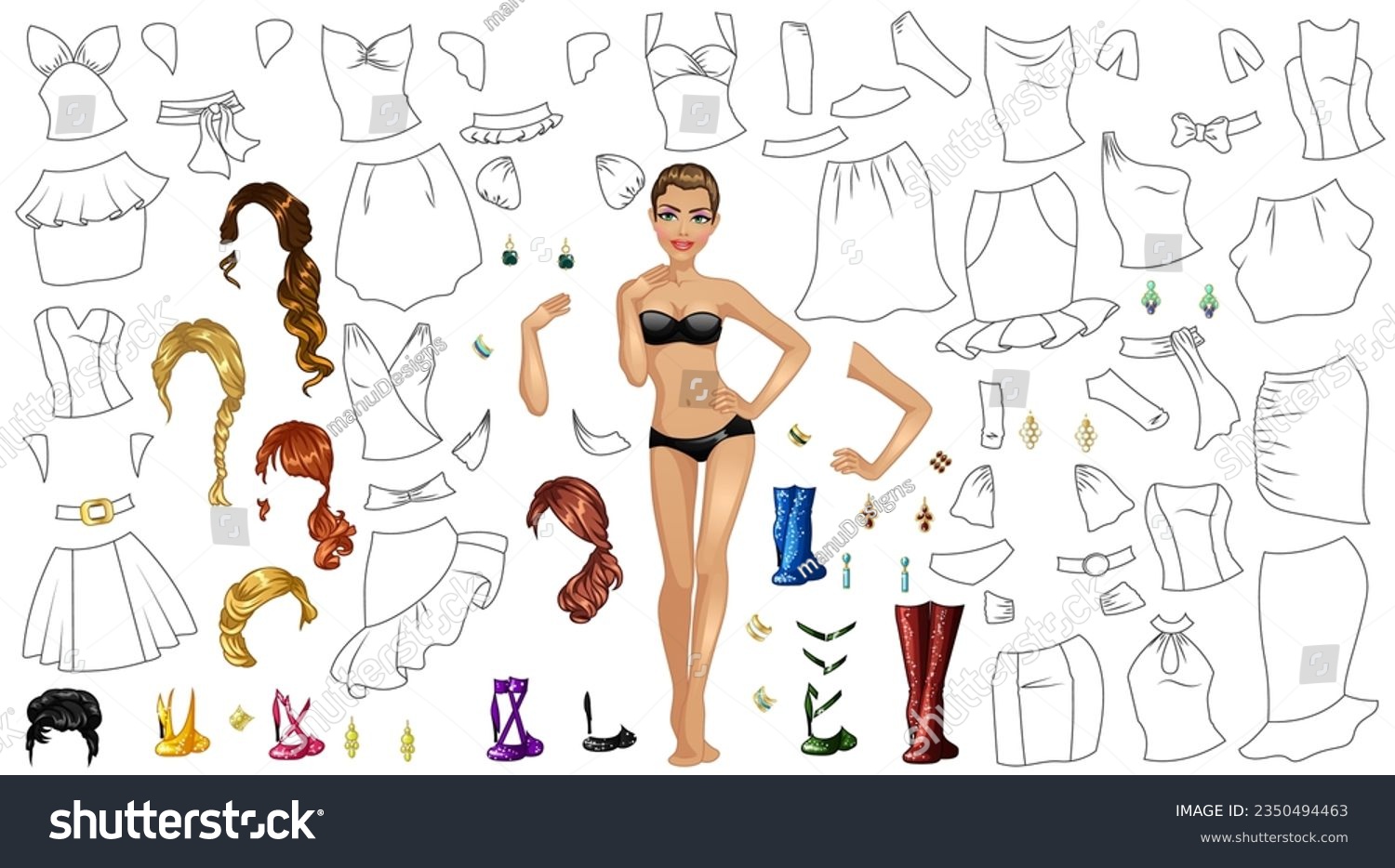 Cocktail dress coloring page paper doll stock vector royalty free