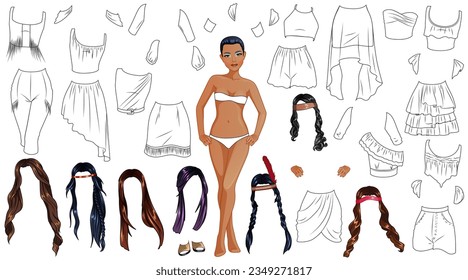 Hundred colour paper dolls cutout clothes royalty