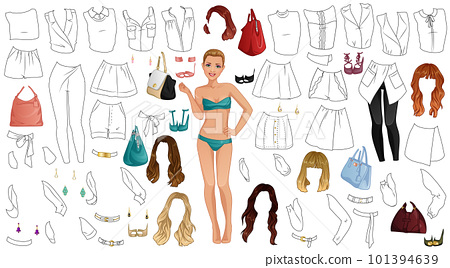 Fashion blogger coloring page paper doll with