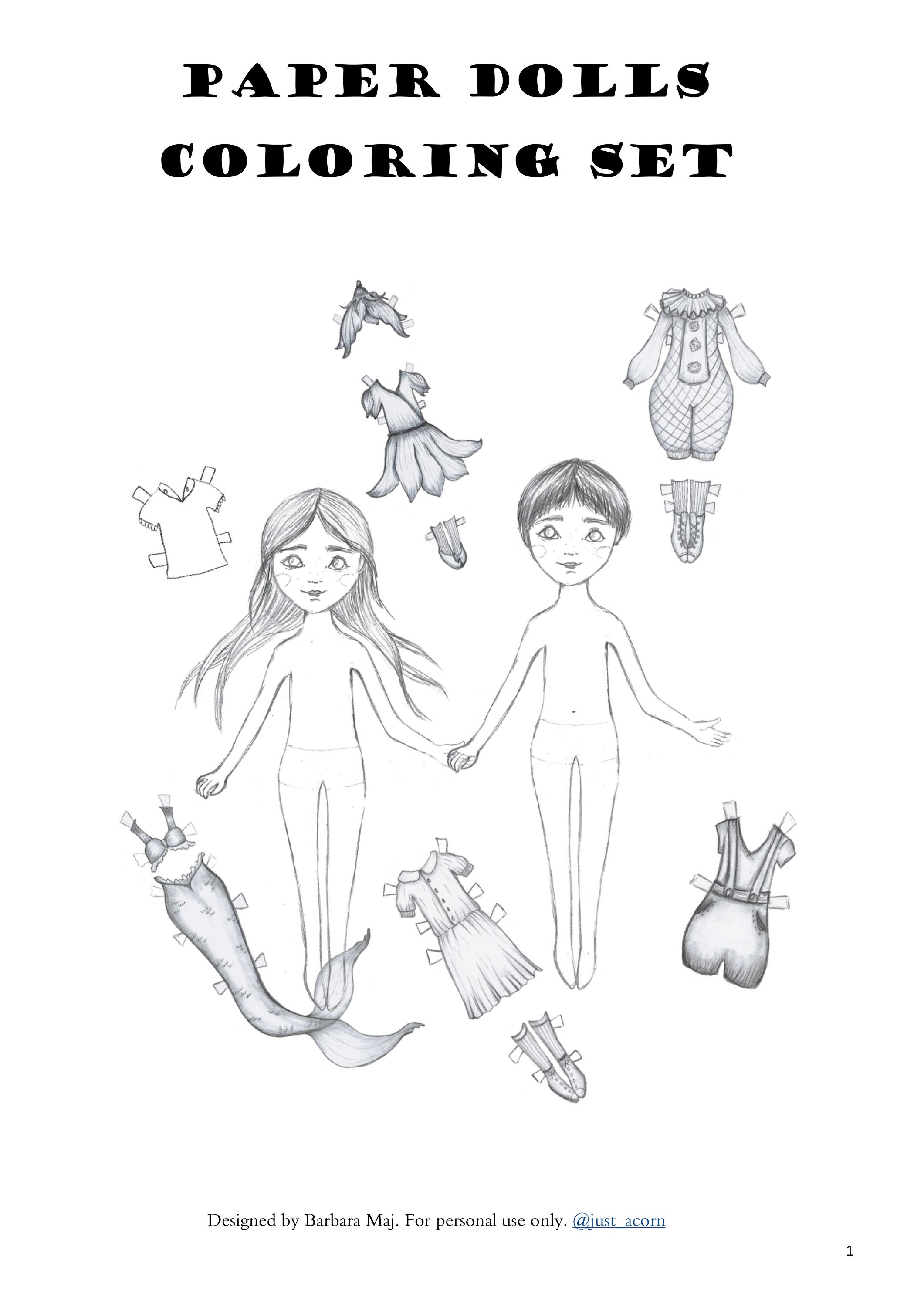 Paper doll printable coloring sheets hand illustrated paper dolls kids craft cut out paper dolls paper doll instant download pdf