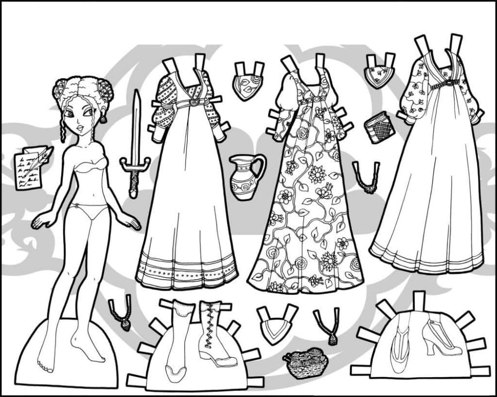 Paper doll coloring pages printable for free download
