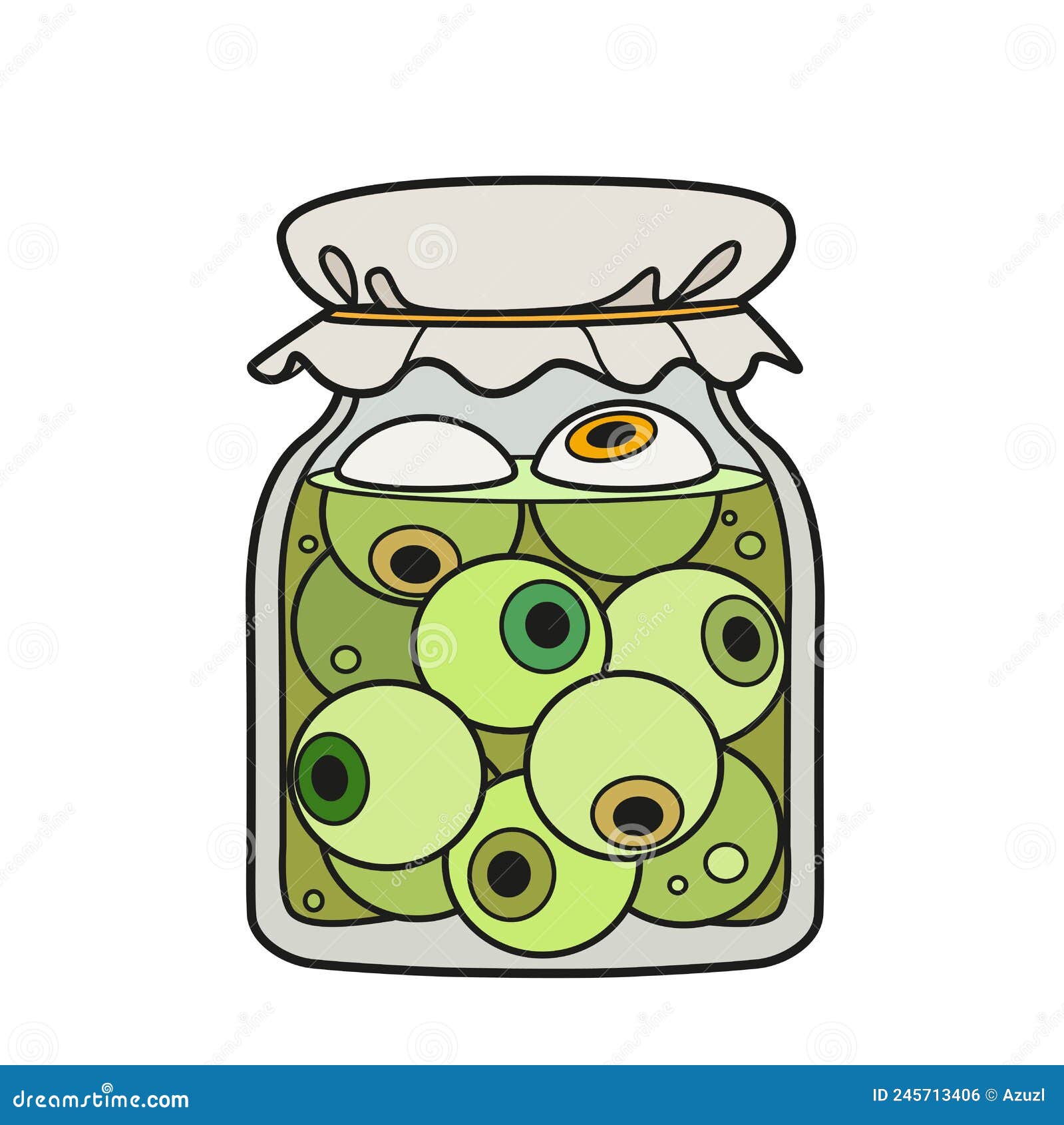 Alchemical ingredient eyeballs in a large glass jar covered with paper color variation for coloring page on white stock vector