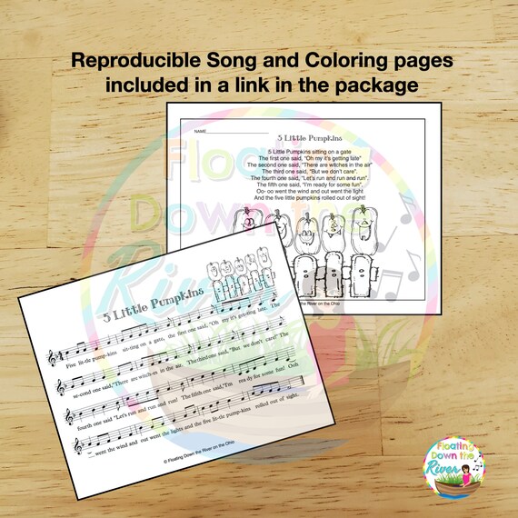 Little pumpkins finger puppets fence storage bag song coloring pages for music education preschool kindergarten for teacher mom