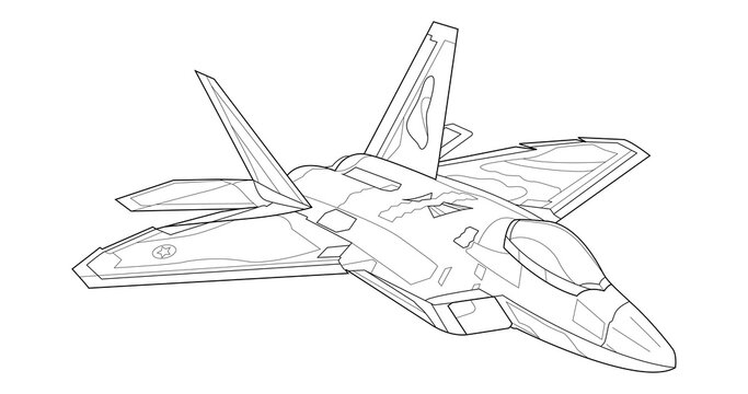 Adult military aircraft coloring page for book and drawing airplane war