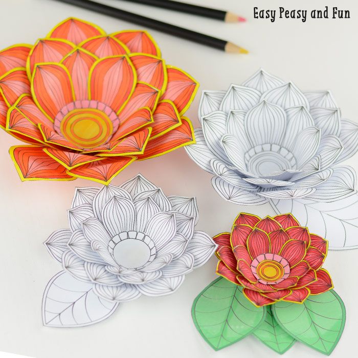 Paper craft flowers d coloring pages flower crafts paper flower art arts and crafts for teens