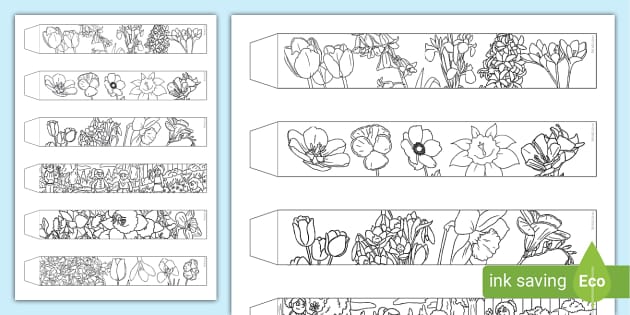 Spring flower colouring paper chain teacher made