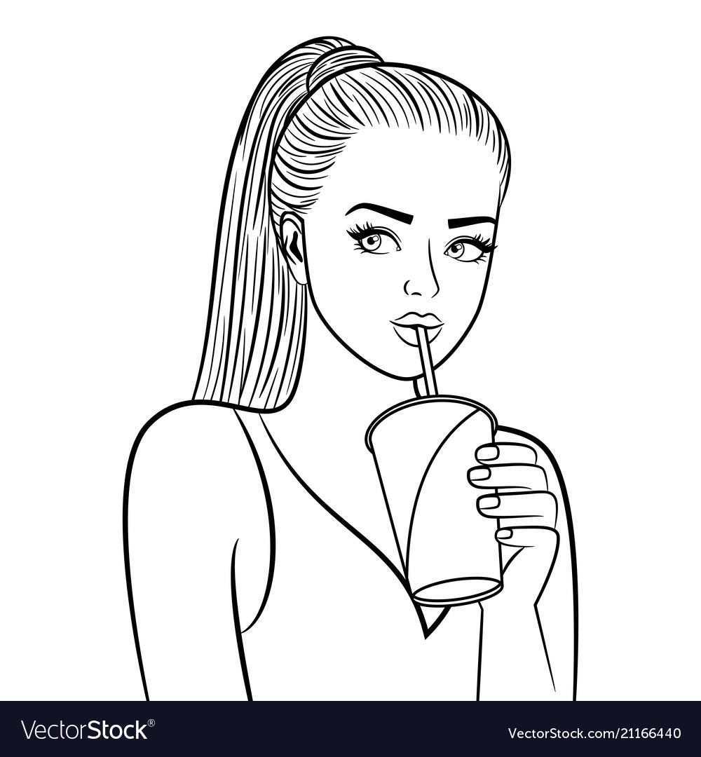 Girl with paper cup coloring page royalty free vector image