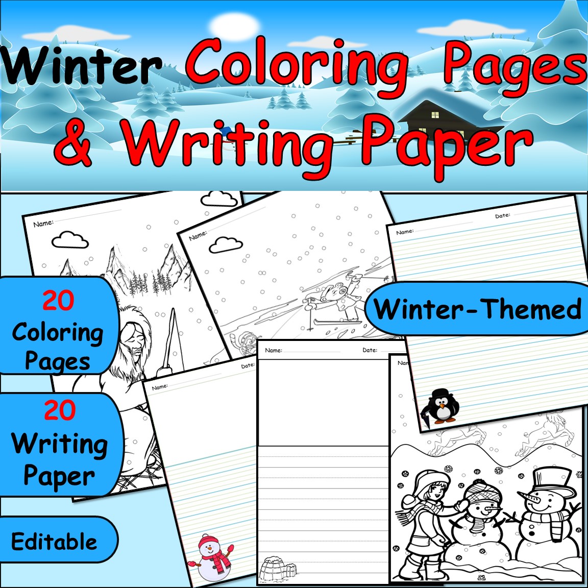 Winter coloring pages and writing paper for november december januaryworksheet made by teachers