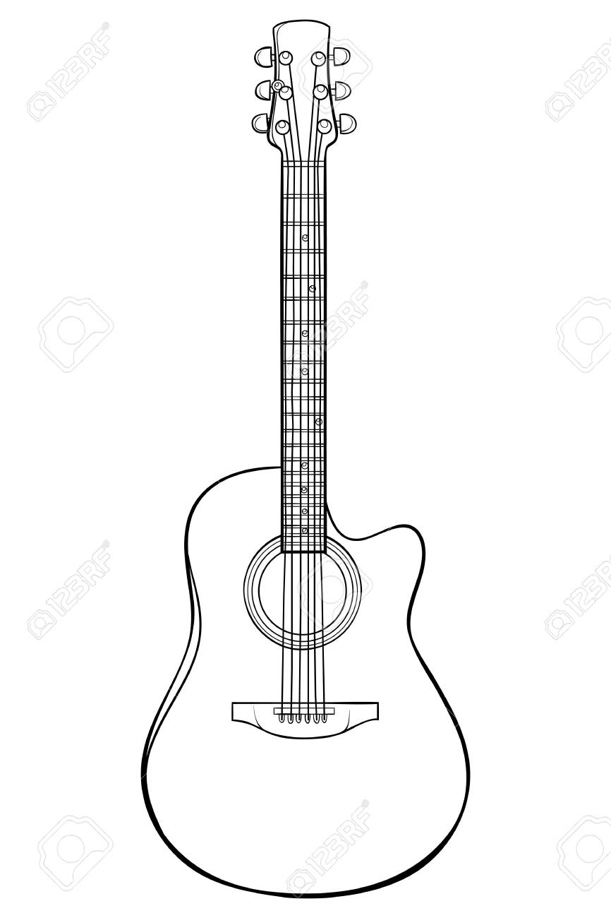 A cute guitar image for relaxing activitya coloring bookpage for adultsline art style illustration for printposter design royalty free svg cliparts vectors and stock illustration image