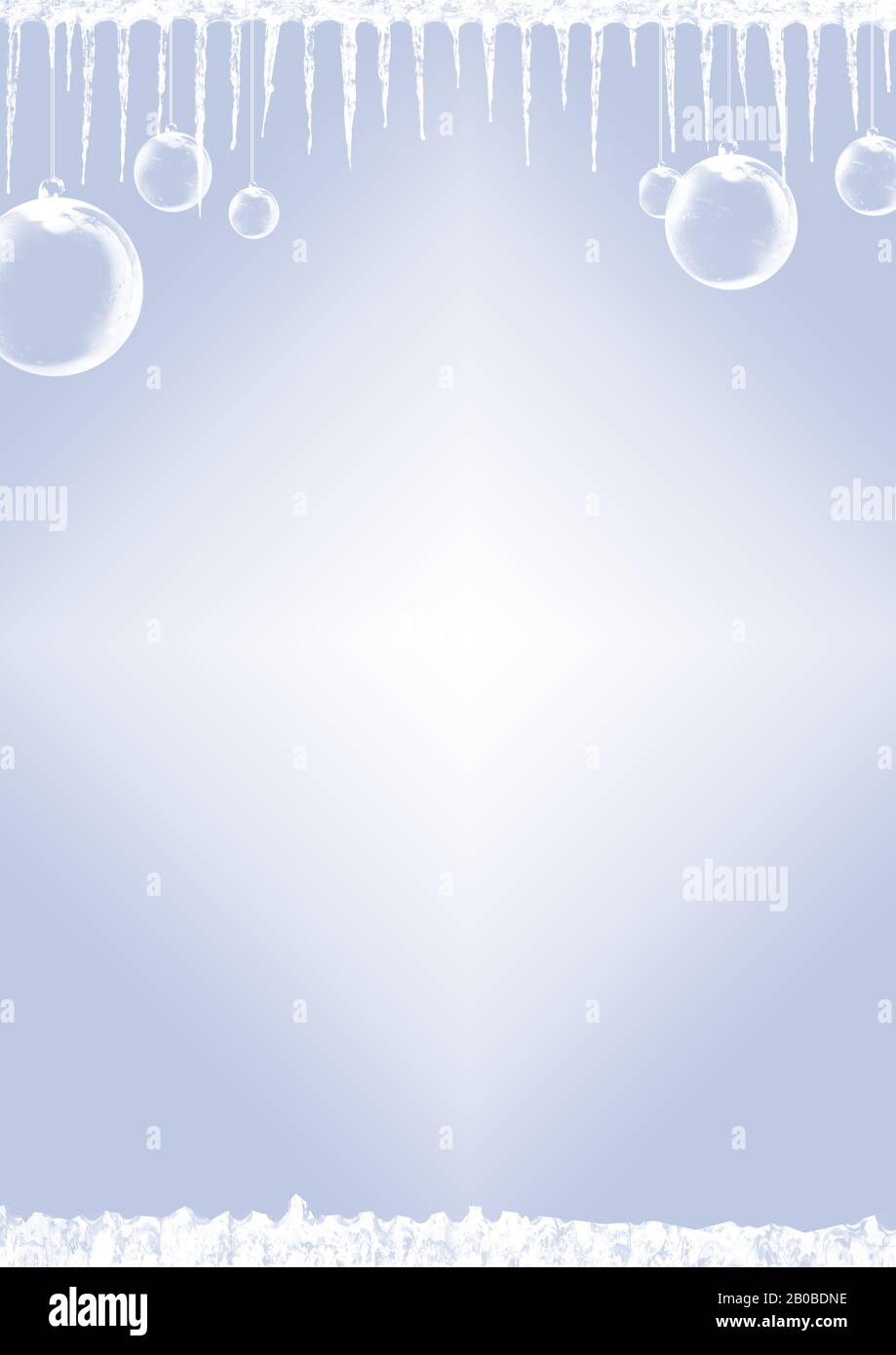 The gradient blue blank paper template background with winter icicle border stock photo