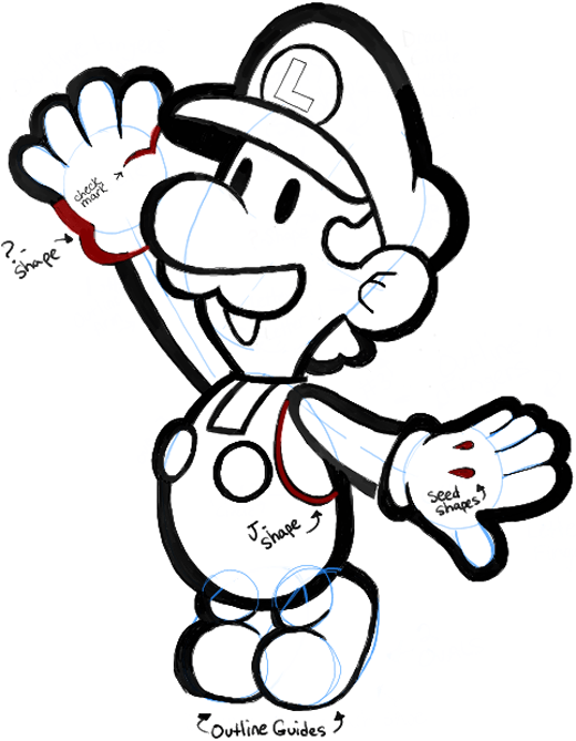 How to draw paper luigi from paper mario step by step drawing tutorial