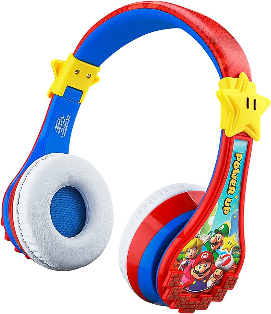 Ekids super mario wireless bluetooth portable kids headphones with microphone volume reduced to protect hearing rechargeable battery adjustable kids headband for school home or travel electronics