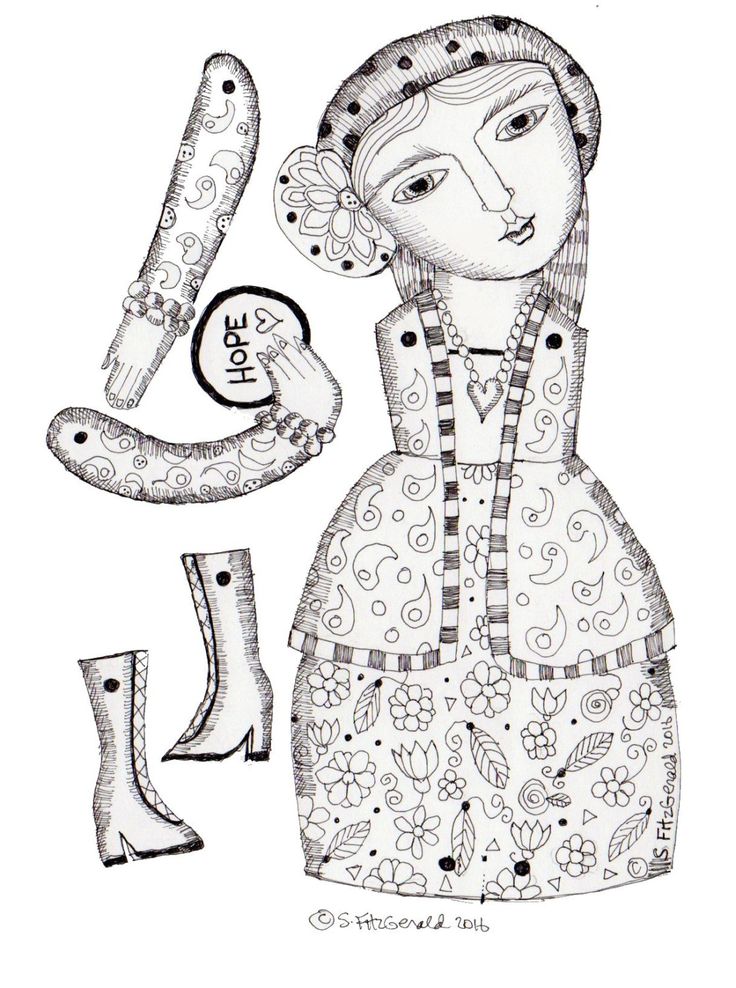 Color your own digital download diy paper craft paper doll
