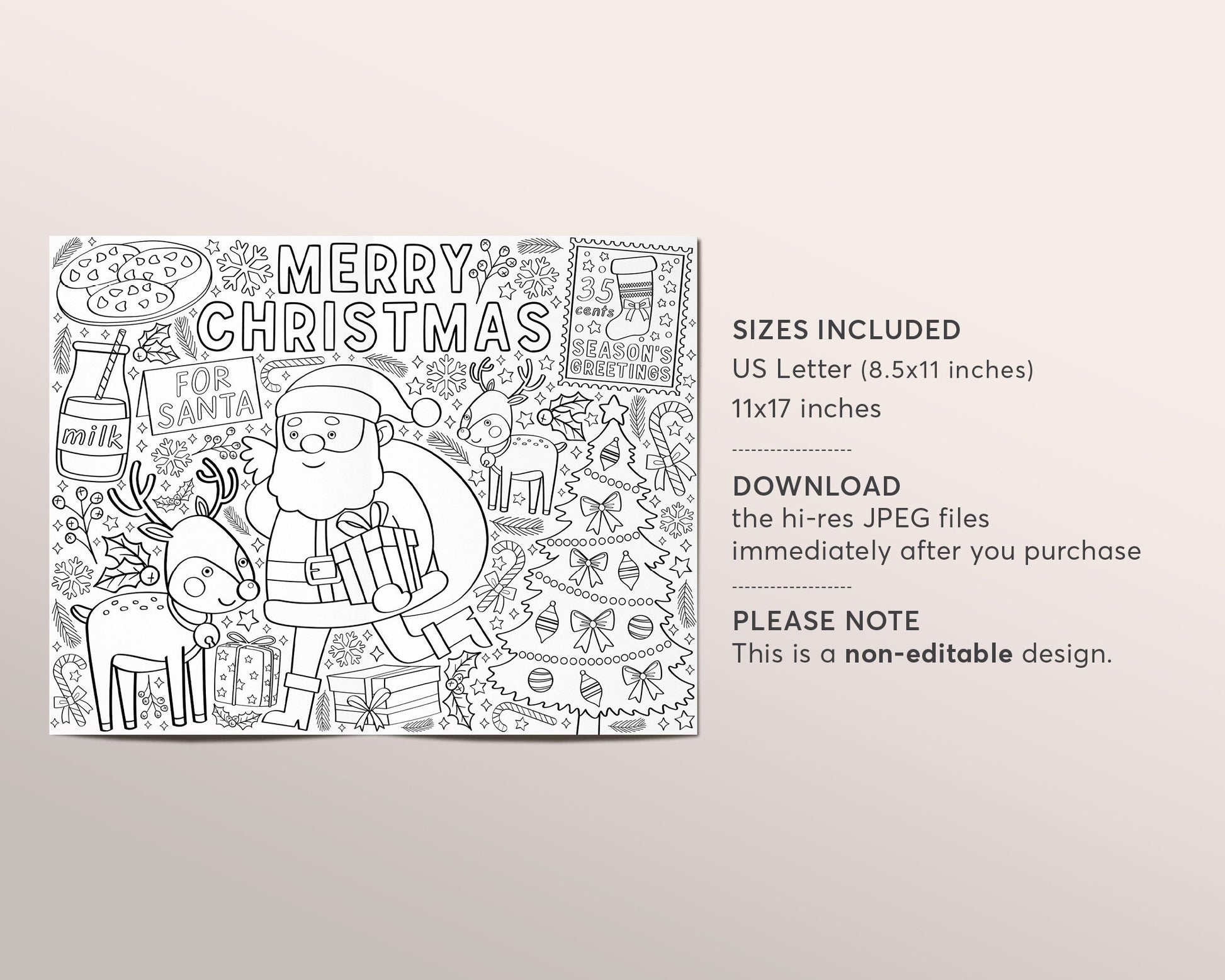 Christmas coloring page placemat for kids santa craft activity party â puff paper co