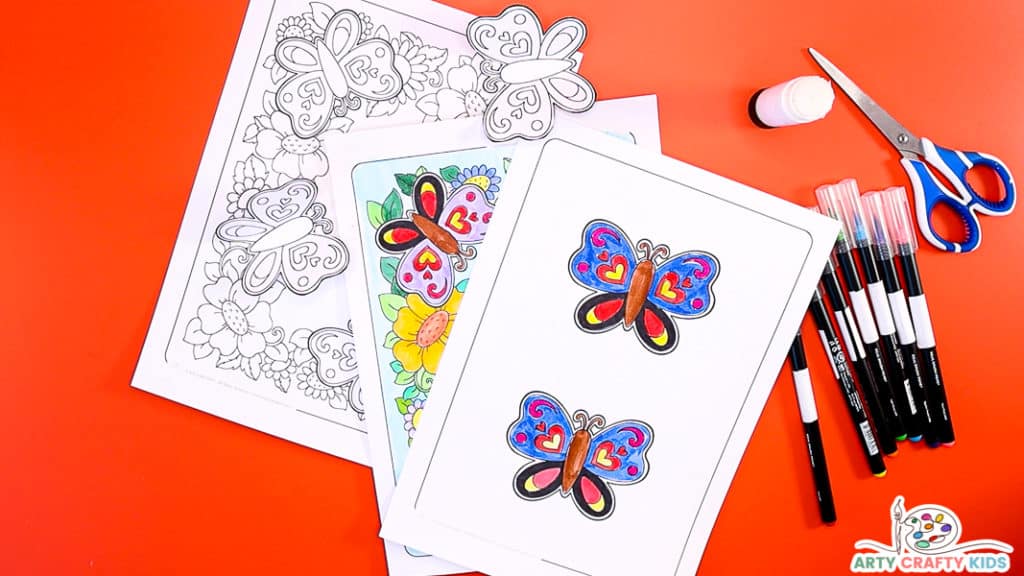 D butterfly coloring pages and butterfly craft