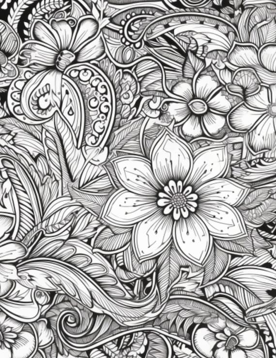 Asian tribal pattern coloring page instant download grayscale coloring page printable pdf coloring page for adult printable download now