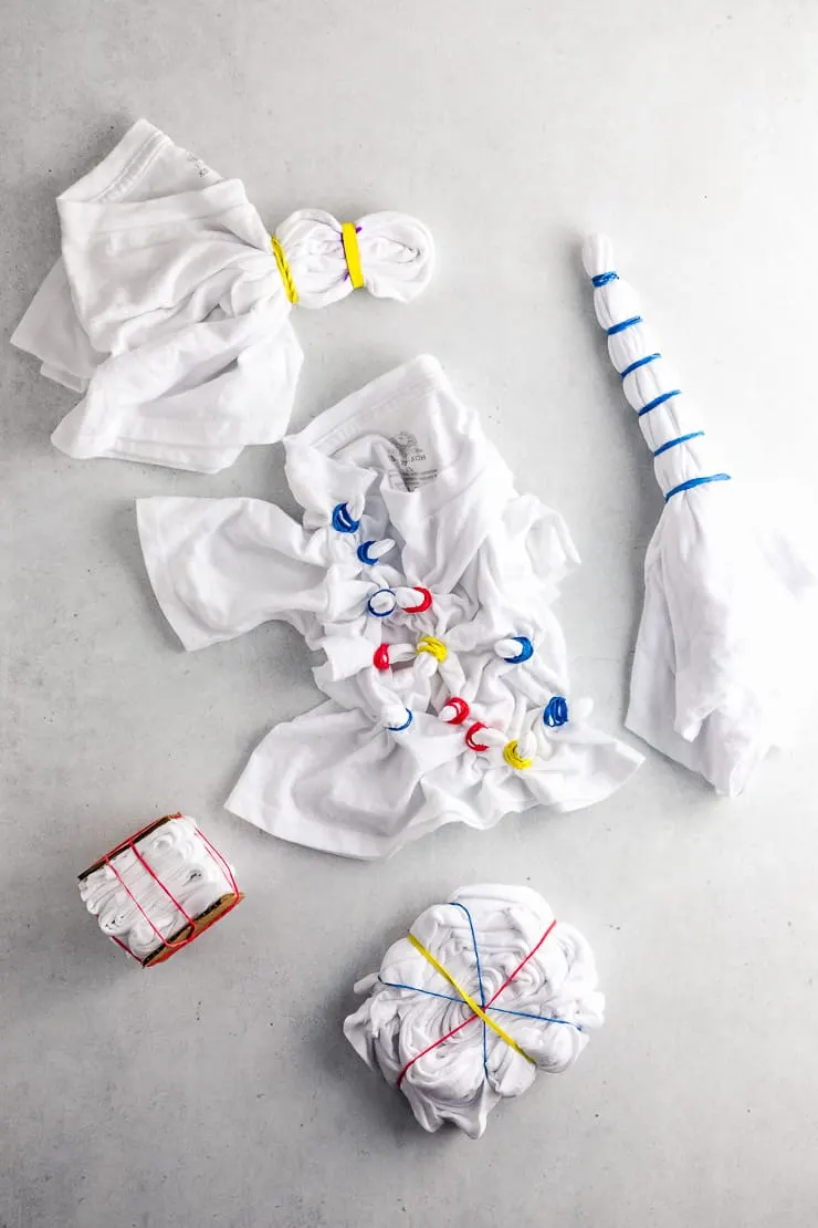 Tie dye patterns and folding techniques