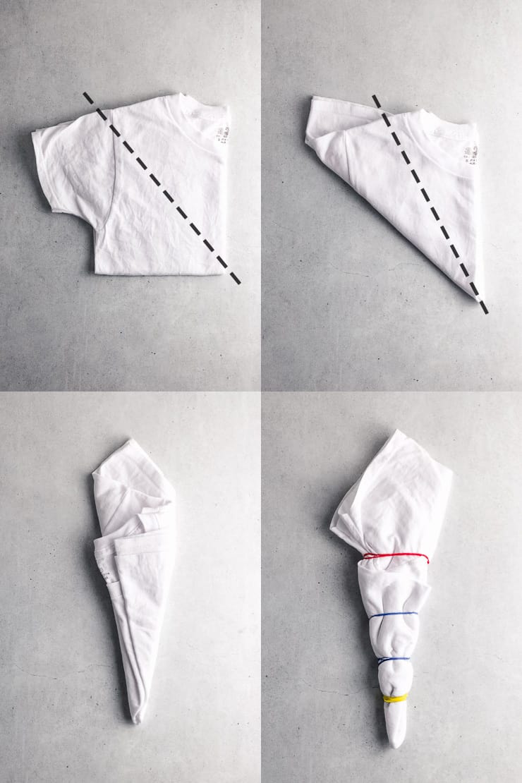 Tie dye patterns and folding techniques