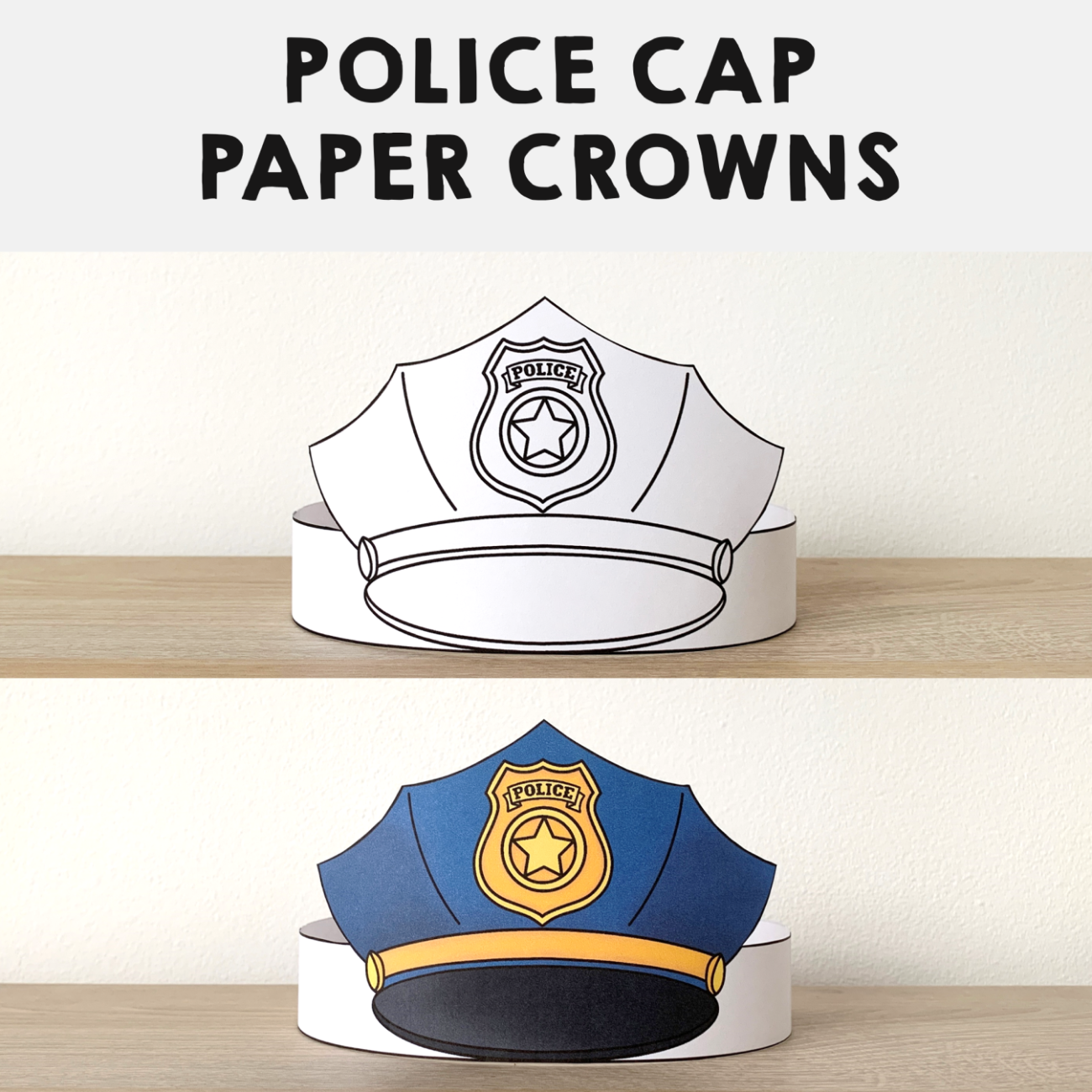 Police hats paper crowns printable coloring craft made by teachers