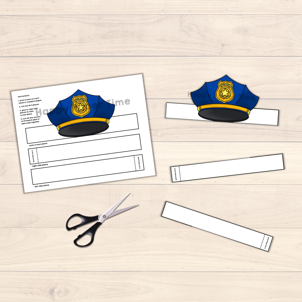 Police hats paper crowns printable coloring craft made by teachers