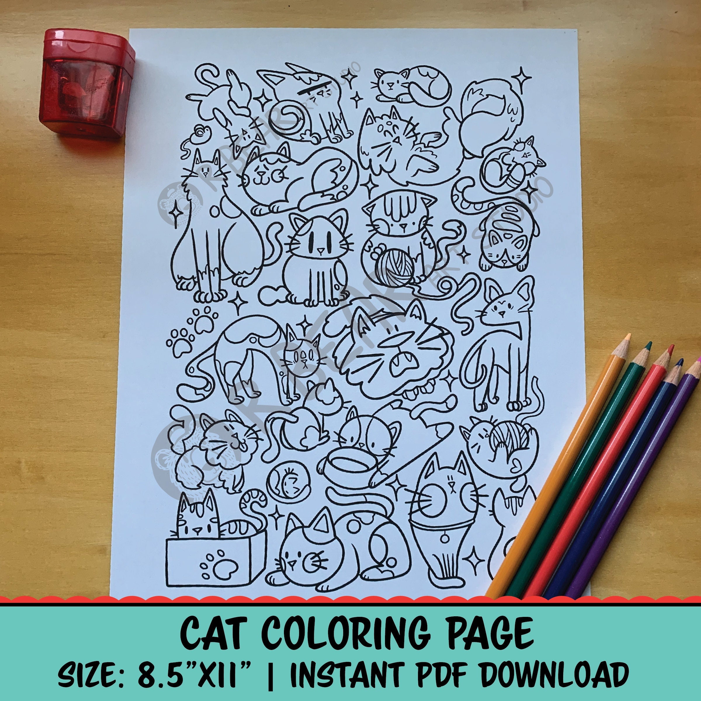 Cat coloring page coloring page instant download