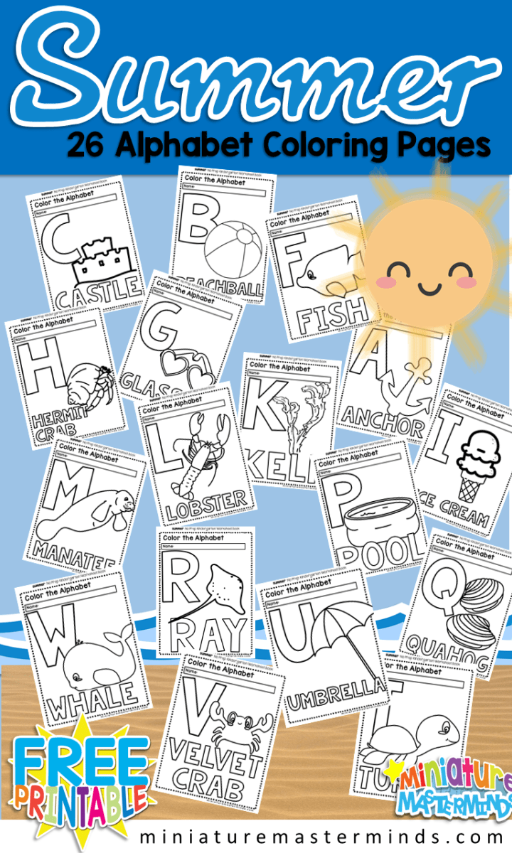 Free printable summer page alphabet coloring book â miniature masterminds