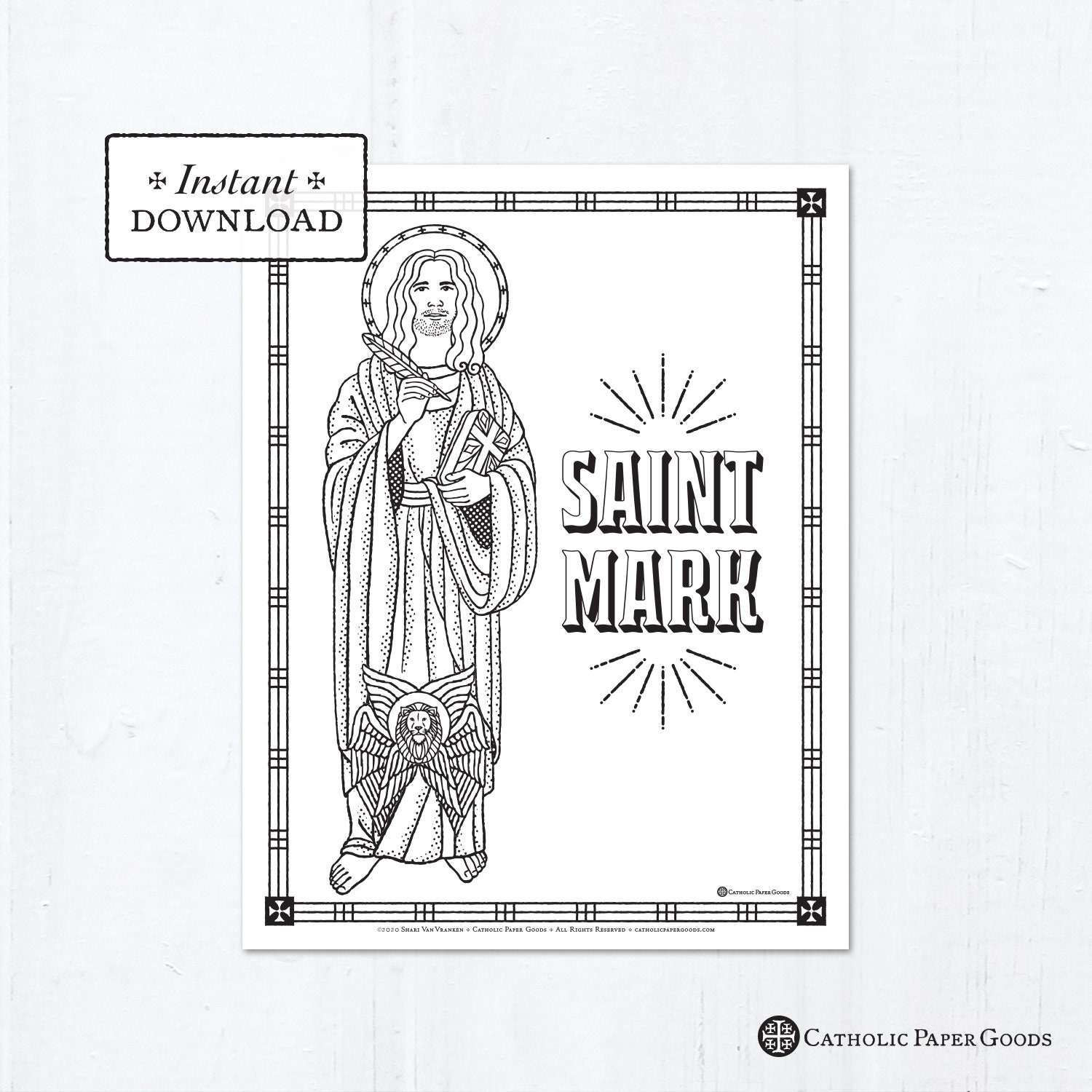 Catholic coloring page saint mark the evangelist catholic saints printable coloring page digital pdf download now