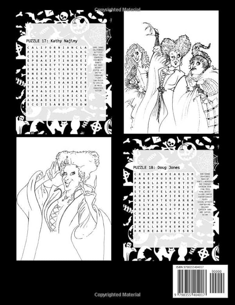 Hãcãs pãcãs puzzle book words favorite character crosswords and colouring pages for relaxation with halloween themes for adults newton helen books