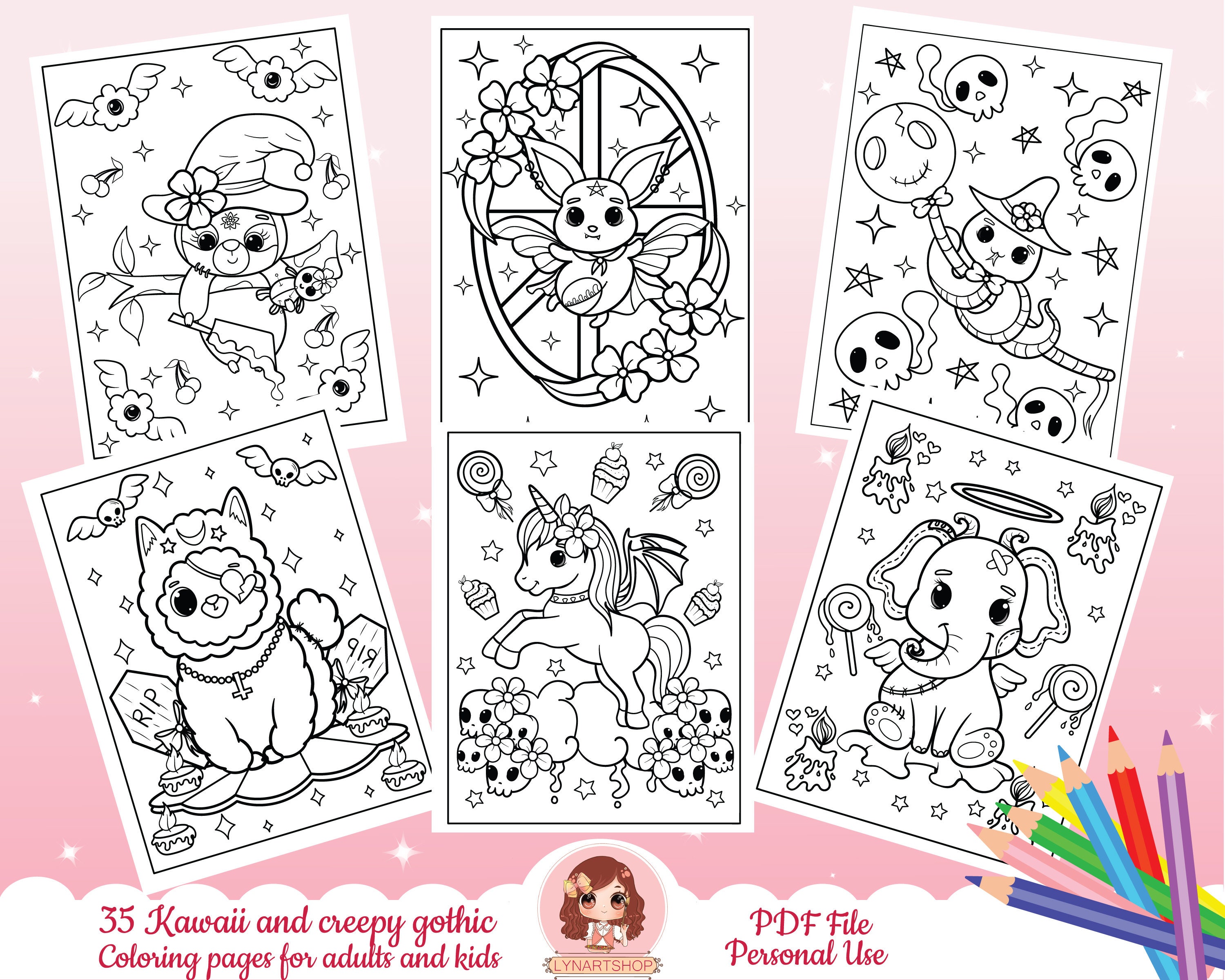 Goth coloring pages kawaii coloring pages adult coloring pages witchy coloring pages pastel goth coloring pages creepy gothic coloring