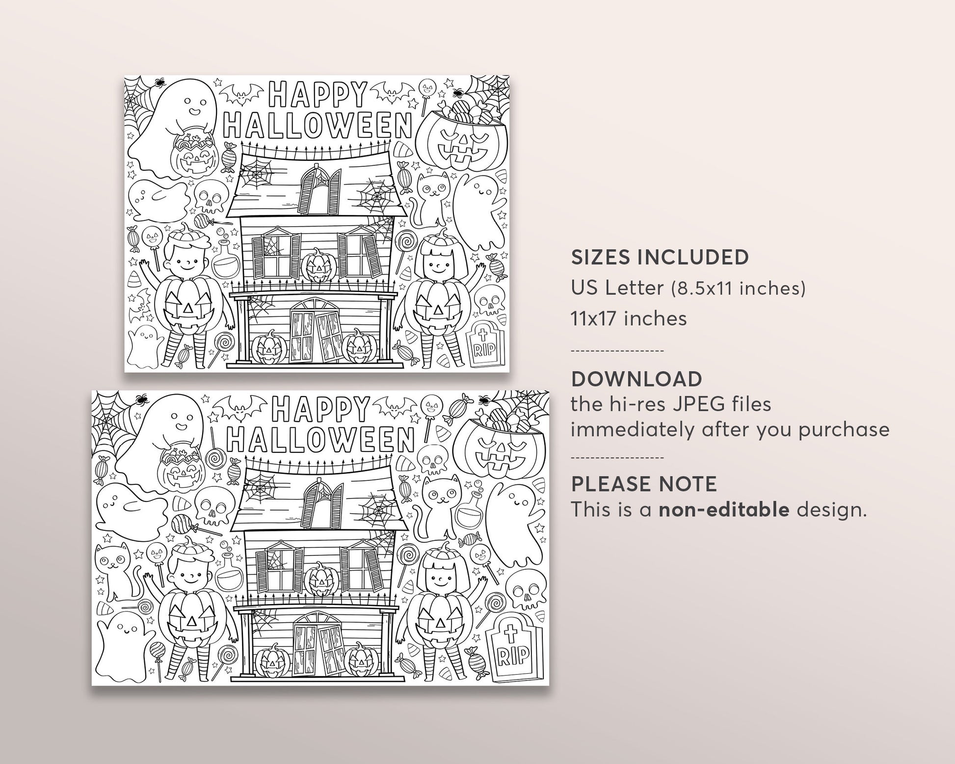 Halloween coloring page placemat for kids cute spooky halloween fall â puff paper co