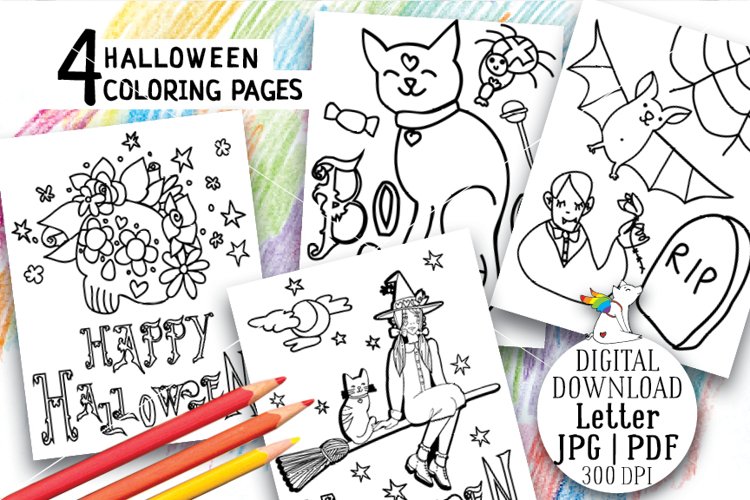 Halloween coloring page digital download digital stamp
