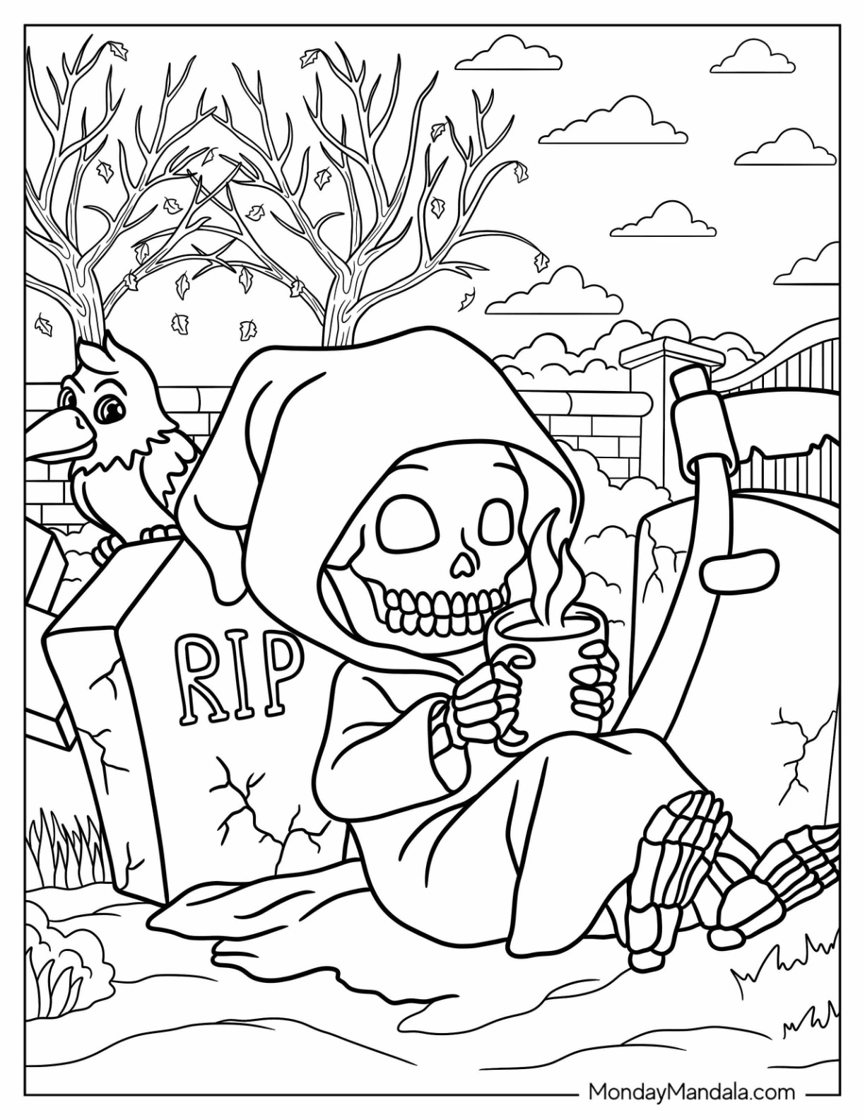 Skeleton coloring pages free pdf printables