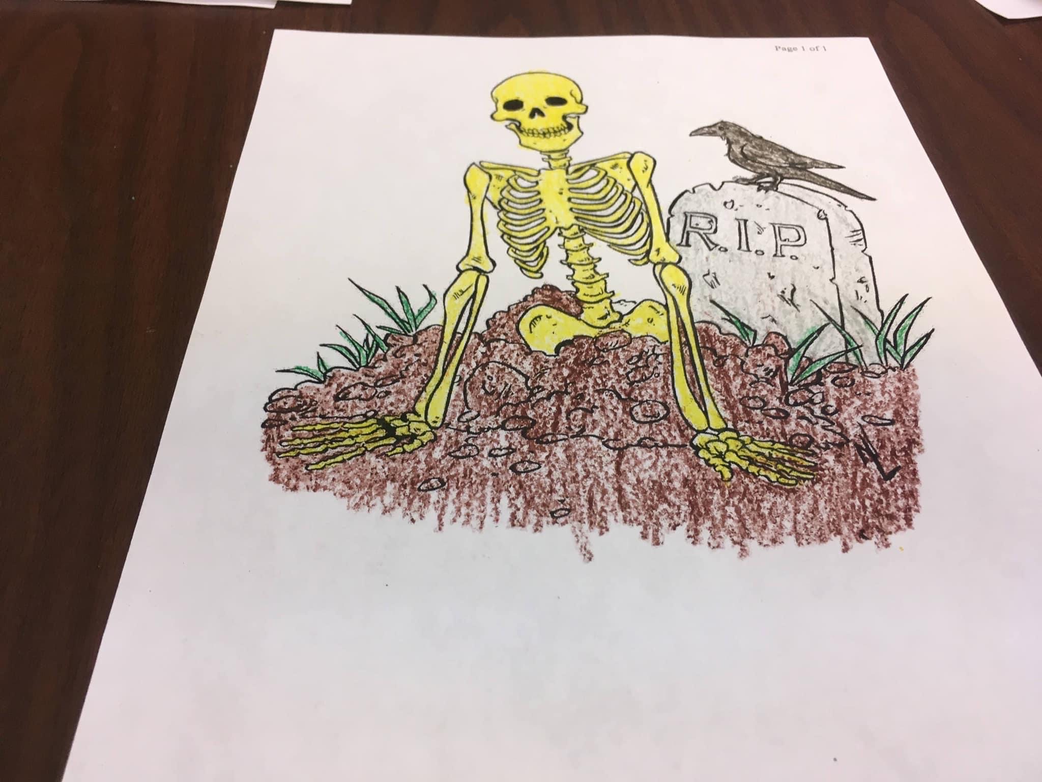 Skeleton ing out of the grave coloring paper by polarbearkin on