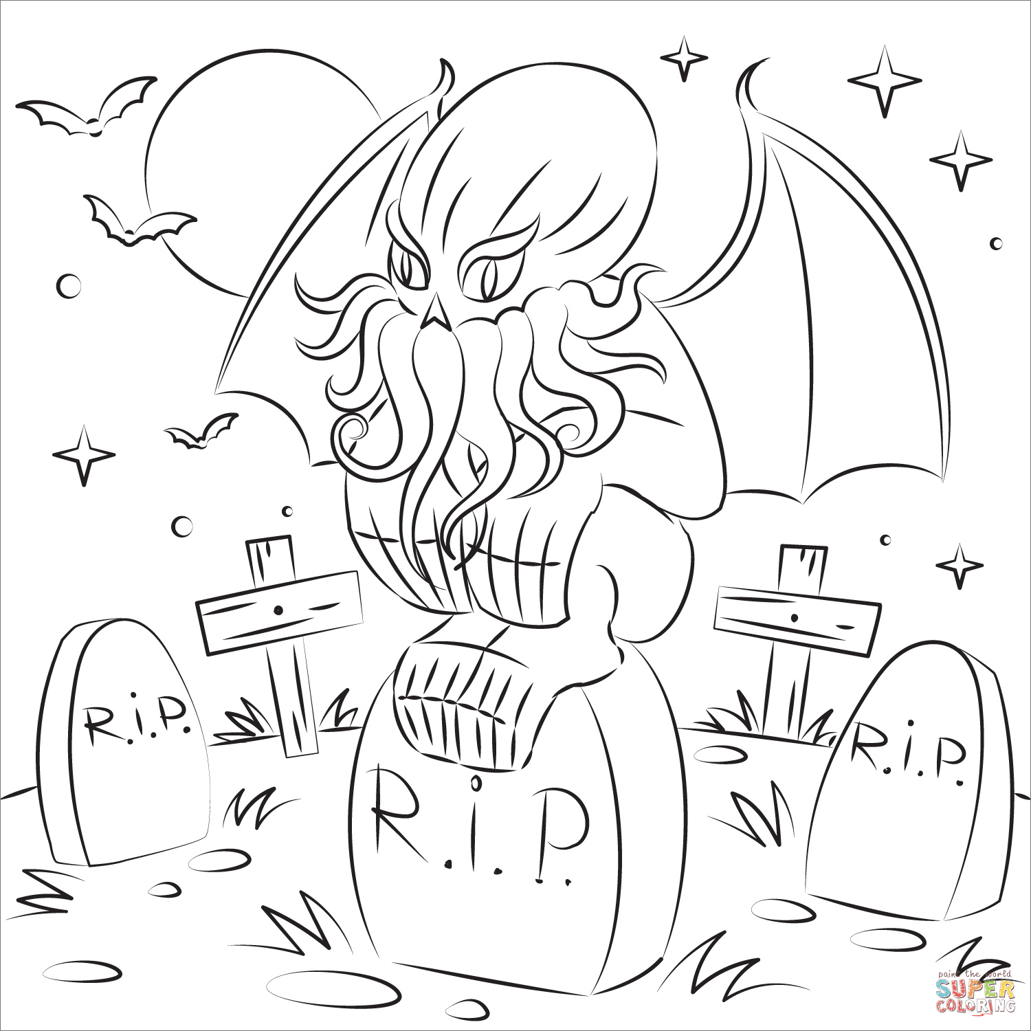 Cthulhu coloring page free printable coloring pages