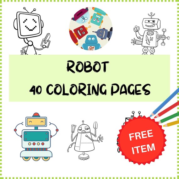 Printable robots coloring pages super cut robots digital download robot coloring page kids coloring page adult coloring instant download