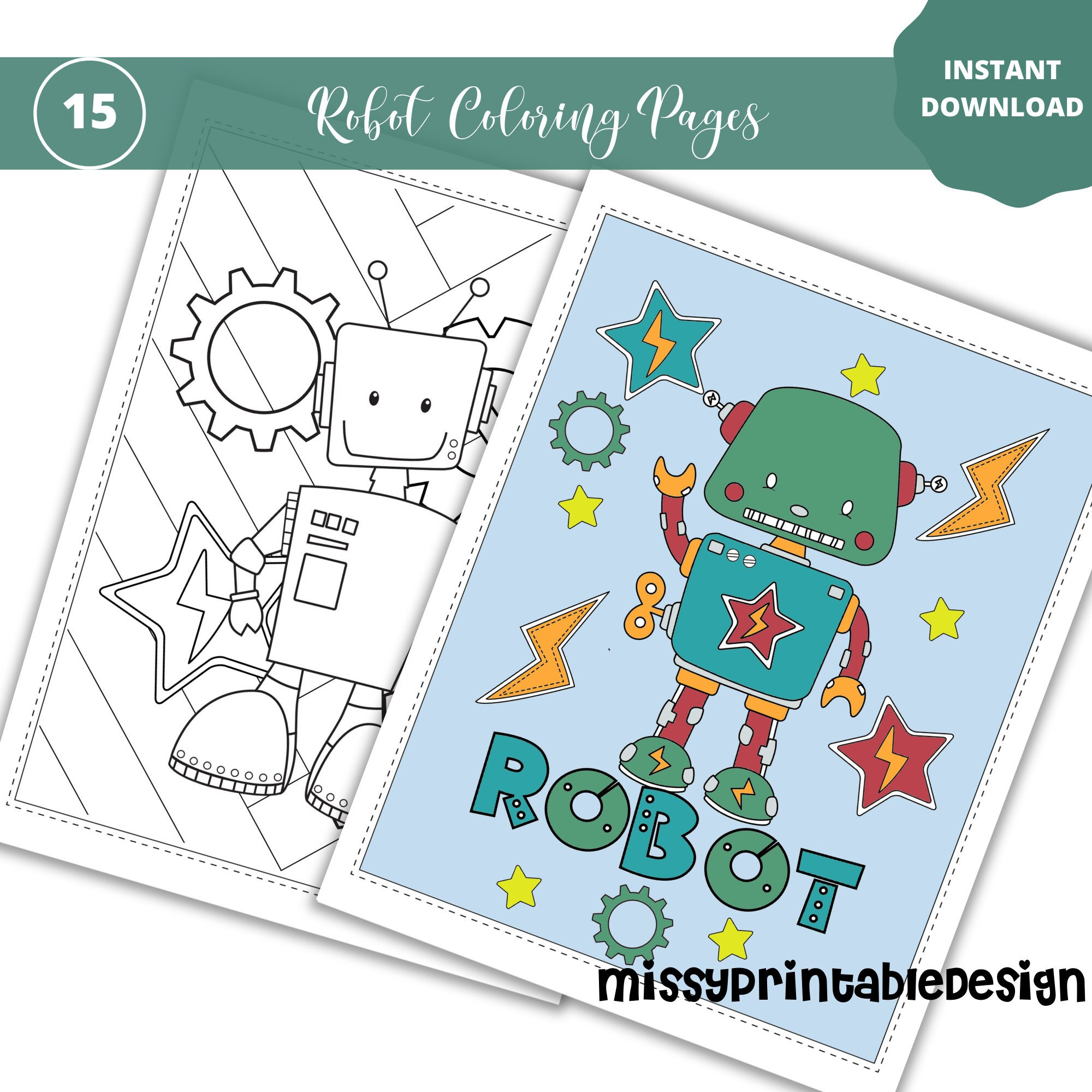 Robot coloring pages printable kids coloring pages robot birthday party activity boys birthday party instant download