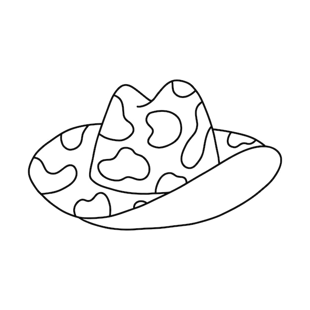 Premium vector cute cowboy hat doodle with hand drawn outline sheriff hat with cow print in cowboy and cowgirl western theme vector simple doodle for horse ranch wild west style isolated