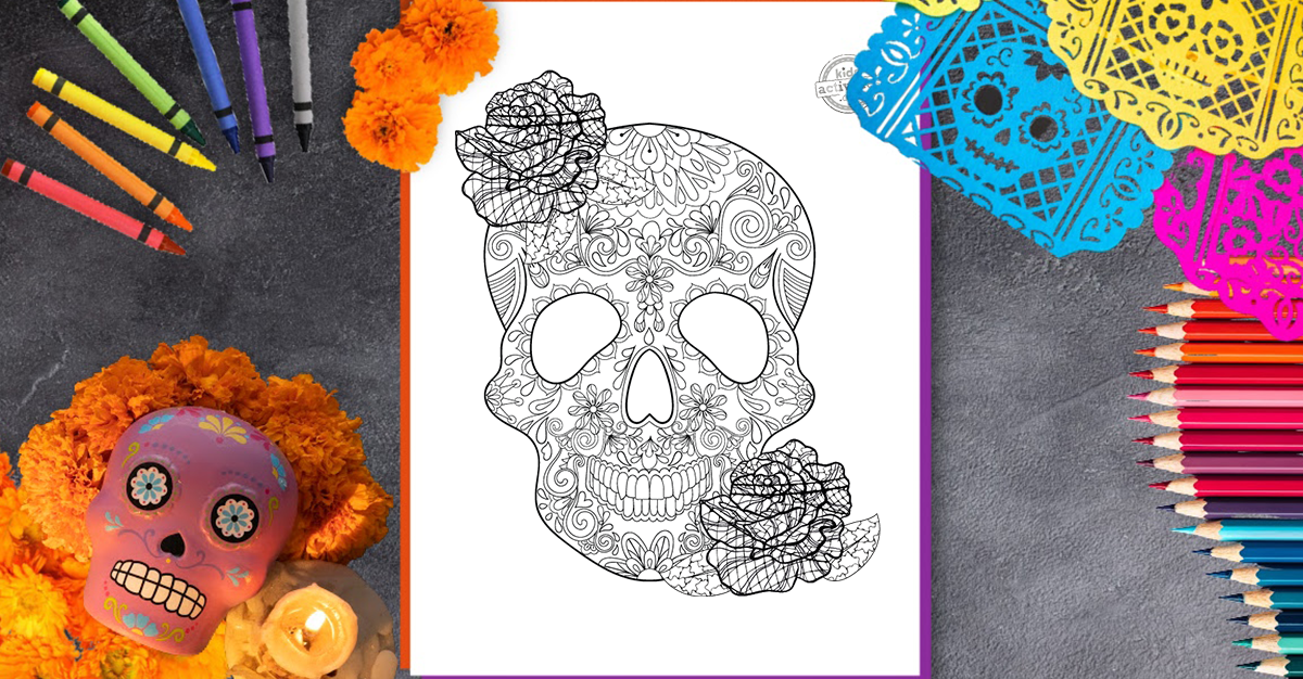 Day of the dead activities free sugar skull zentangle coloring page