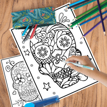 Day of the dead sugar skull mindfulness mandala coloring pagescalavera made by teachers