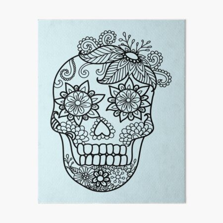 Adult coloring book style skull halloween coloring art board print for sale by pingvinstudioz