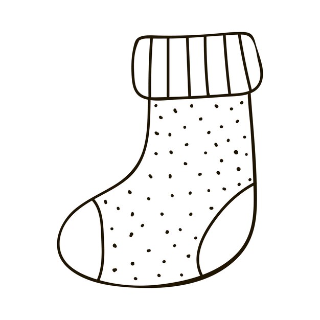Premium vector hand drawn warm knitted sock with cute decor in doodle style christmas winter sign cozy clipart vector illustration with hand drawn outline isolated on background for paper craft sticker