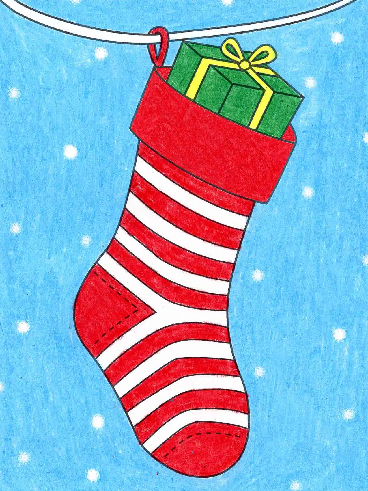 Easy how to draw a christmas stocking tutorial coloring page