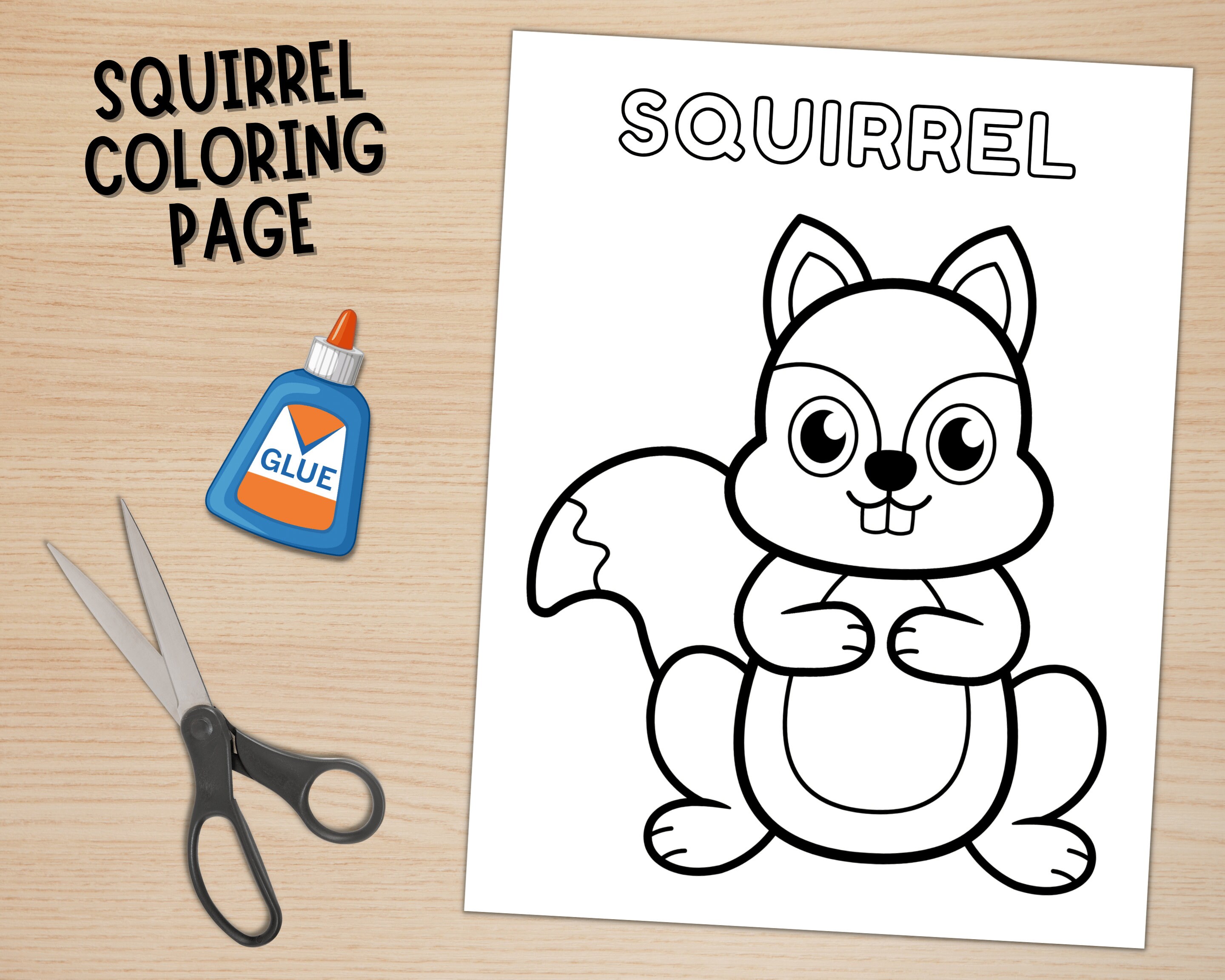 Printable squirrel craft template forest animal craft fall activities color cut and paste paper squirrel instant download