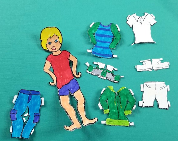 Printable paper dolls spring boy spring paper craft template and coloring pages for kids paper toy for boys pdf instant download