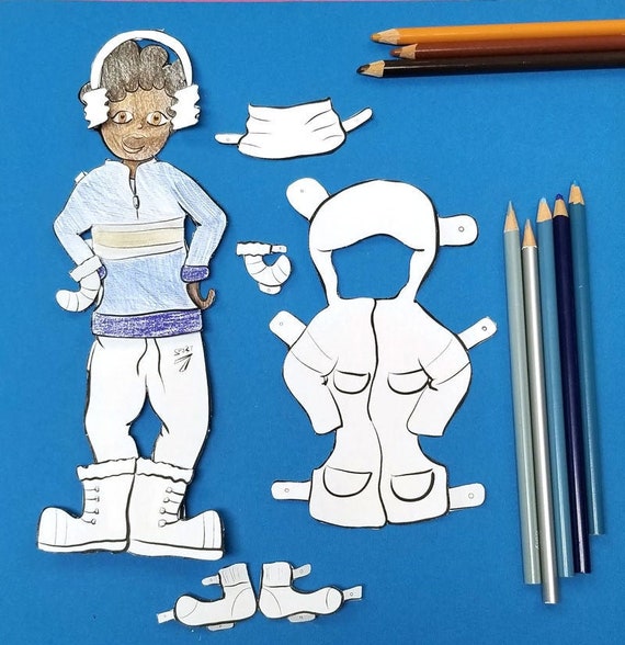 Printable paper dolls for winter boy coloring pages paper craft template diy paper toy for kids instant download kids craft template download now