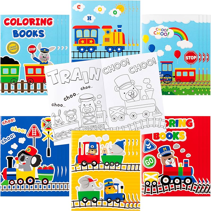 Japbor pcs train coloring books for kids transportation trains coloring pages colouring book bulk drawing diy art doodle painting color booklet goody bags fillers games party favors supplies paper craft