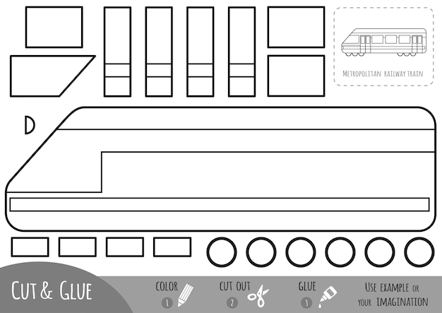 Premium vector education paper game metropolitan railway train use scissors and glue to create the image