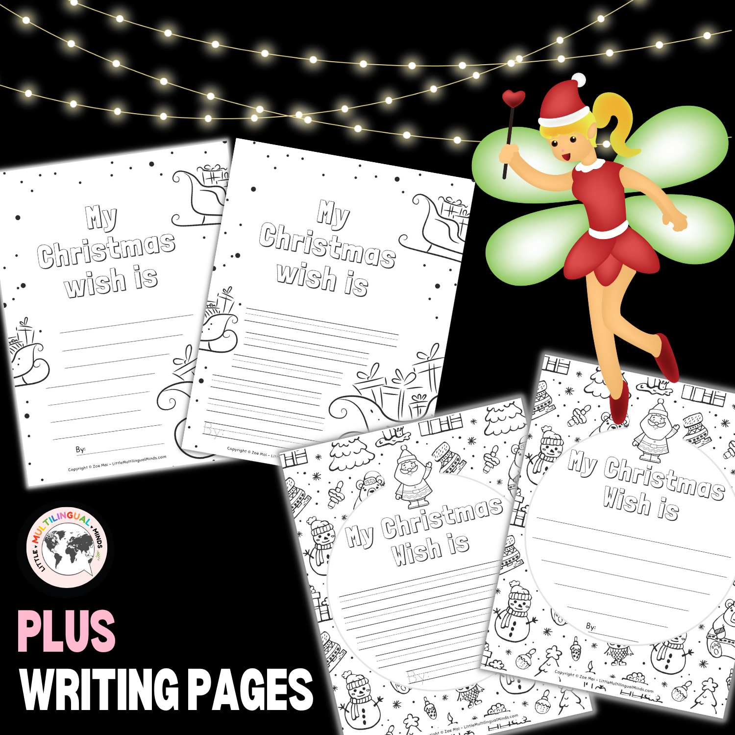 Christmas tree coloring pages and writing papers