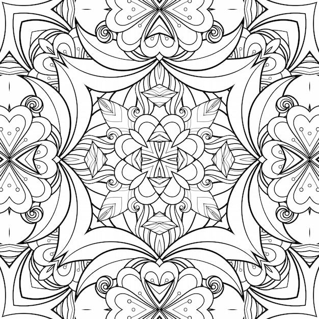 Premium vector decorative tropical leaves coloring book page with henna style
